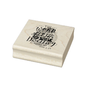 John 1:14 Scripture Art Typography Rubber Stamp