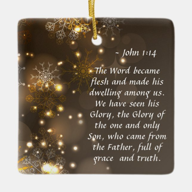 John 1:14 The Word Became Flesh Christmas Ceramic Ornament (Front)