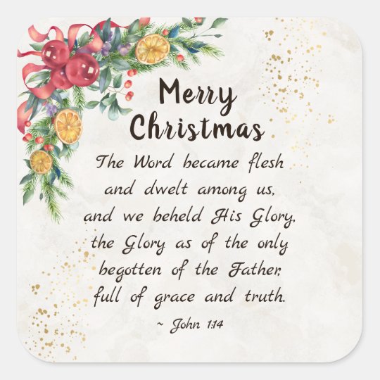 John 1:14 The Word became Flesh, Christmas Square Sticker | Zazzle.co.uk