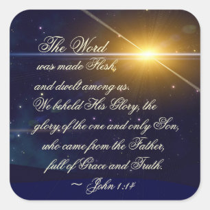 John 1:14 We Beheld His Glory, Bible Verse Square Sticker