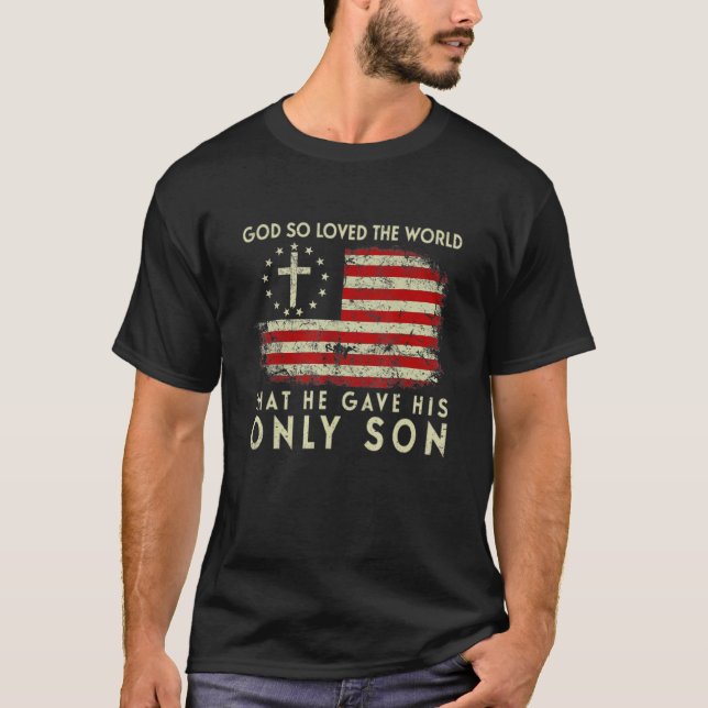 John 316 Christian Cross Bible Christian Us Flag C T-Shirt (Front)