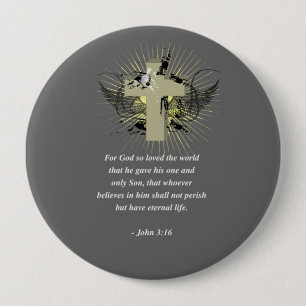 John 3:16 10 cm round badge