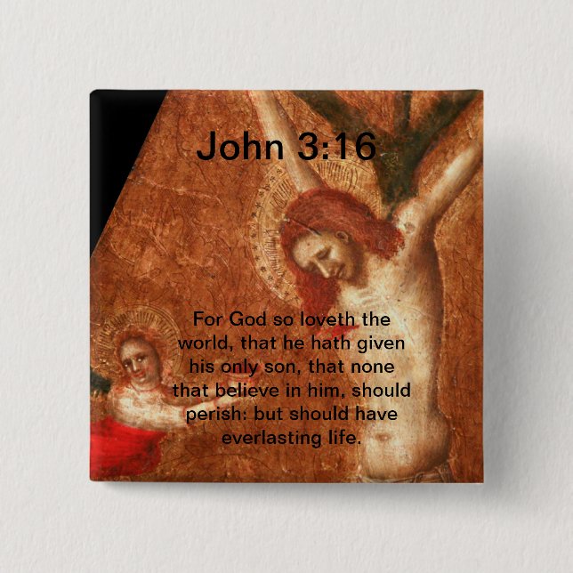 JOHN 3:16 15 CM SQUARE BADGE (Front)