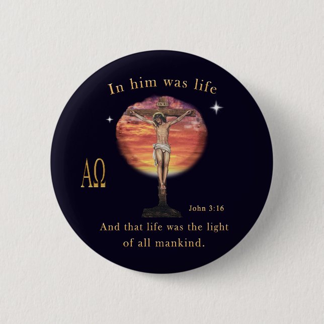 John 3:16 6 cm round badge (Front)