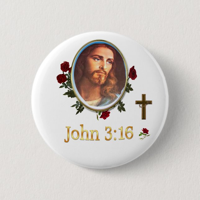JOhn 3:16 6 Cm Round Badge (Front)