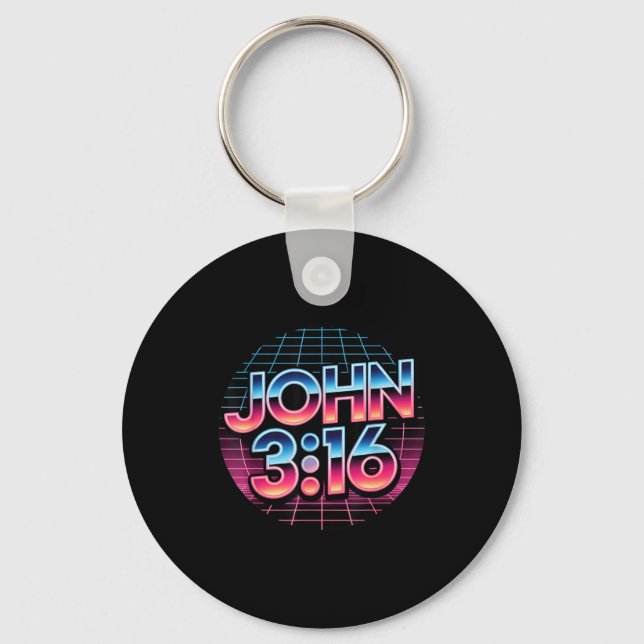 John 3_16 80s Retro Christian Faith Design  Key Ring (Front)