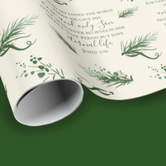 John 3:16 Bible Custom Modern Sage Christmas Wrapping Paper