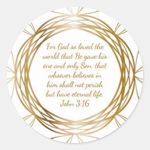 John 3:16 Bible Scripture Customise Gold Christmas Classic Round Sticker