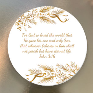 John 3:16 Bible Scripture Elegant Golden Christmas Classic Round Sticker