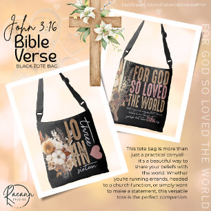 John 3:16 Bible Verse Black Tote Bag