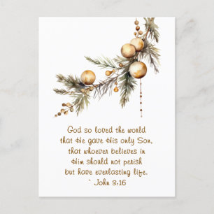 John 3:16 Bible Verse Christian Gold Christmas Holiday Postcard
