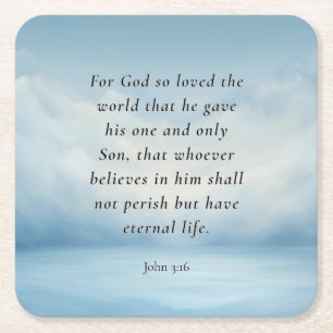 John 3:16 Bible Verse Image Square Paper Coaster