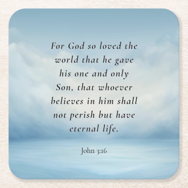 John 3:16 Bible Verse Image Square Paper Coaster (Front)