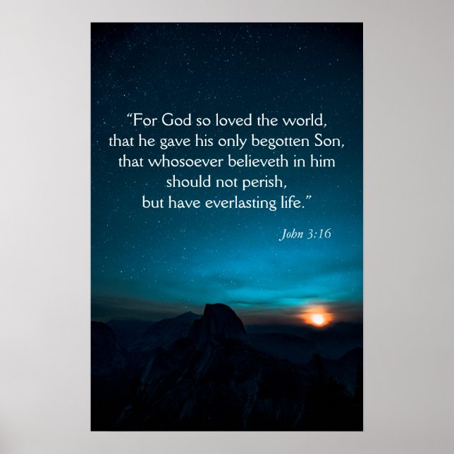 John 3:16 Bible Verse Night Blue Sky Poster (Front)