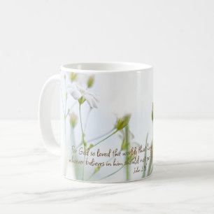 John 3:16 Bible Verse White Floral Beauty Coffee Mug