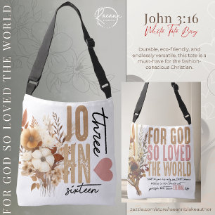 John 3:16 Bible Verse White Tote Bag