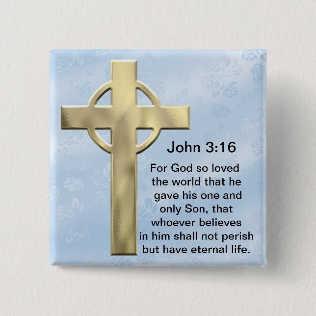 John 3:16 (blue) 15 cm square badge (Front)