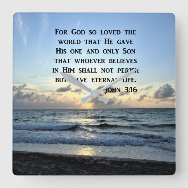JOHN 3:16 BLUE SKIES SCRIPTURE PHOTO SQUARE WALL CLOCK (Front)