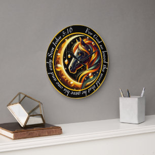 John 3:16 Christian Black And White Horse Head Large Clock