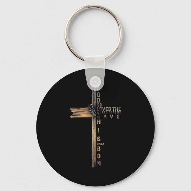 John 3_16 Christian Cross Bible Shirt Christian Qu Key Ring (Front)