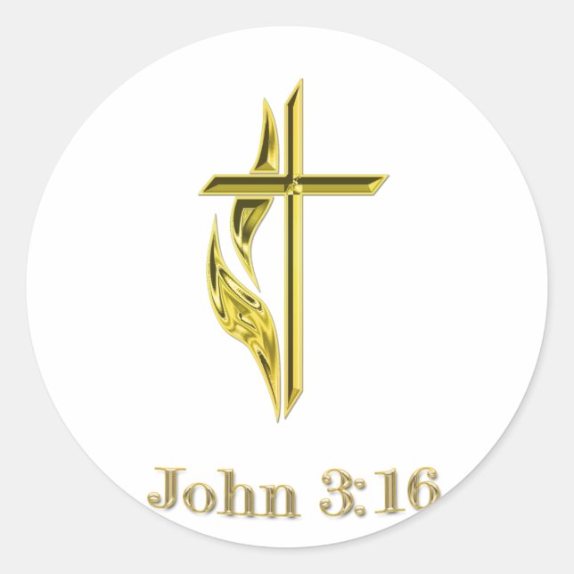 John 3:16 Christian Gold Cross gifts Classic Round Sticker (Front)