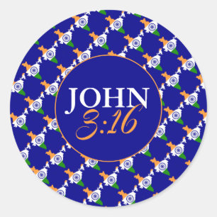 JOHN 3:16 Christian Scripture INDIA FLAG Blue Classic Round Sticker