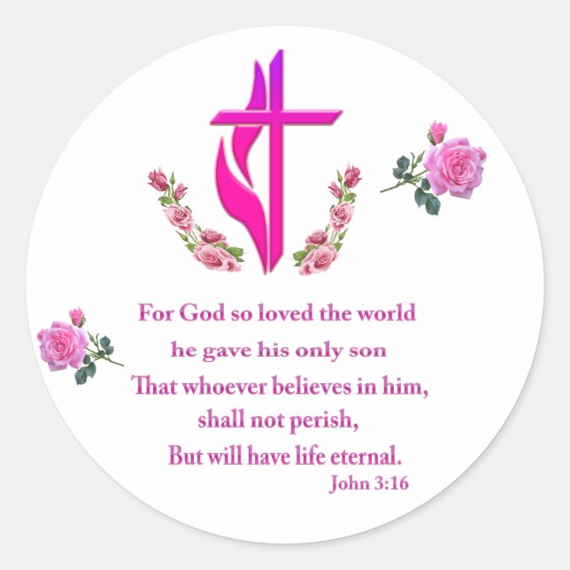 John 3:16 classic round sticker (Front)