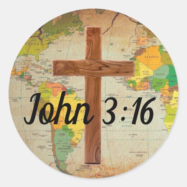 John 3:16 classic round sticker (Front)