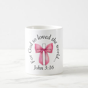 John 3:16 Coquette Pink Bow Cross Coffee Mug