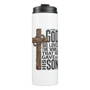 John 3_16 Cross Vintage Engraving Christian Design Thermal Tumbler