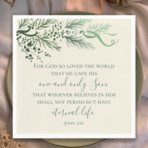John 3:16 Custom Modern Sage Greenery Christmas  Napkin
