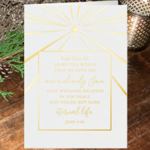 John 3:16 Custom Religious Church Christmas Gold   Foil Greeting Card