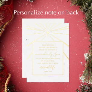 John 3:16 Custom Religious Church Christmas Gold   Foil Holiday Card