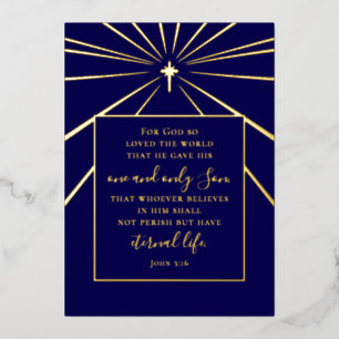 John 3:16 Custom Text Christian Christmas Gold Foil Holiday Card