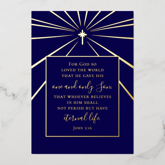 John 3:16 Custom Text Christian Christmas Gold   Foil Holiday Card (Front)