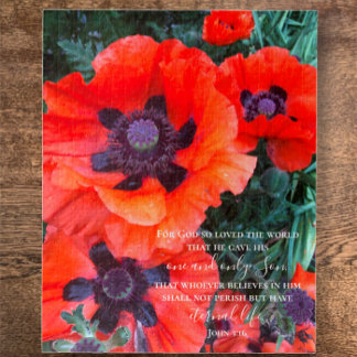 John 3:16 Custom Text | Red Poppy Original Photo Jigsaw Puzzle