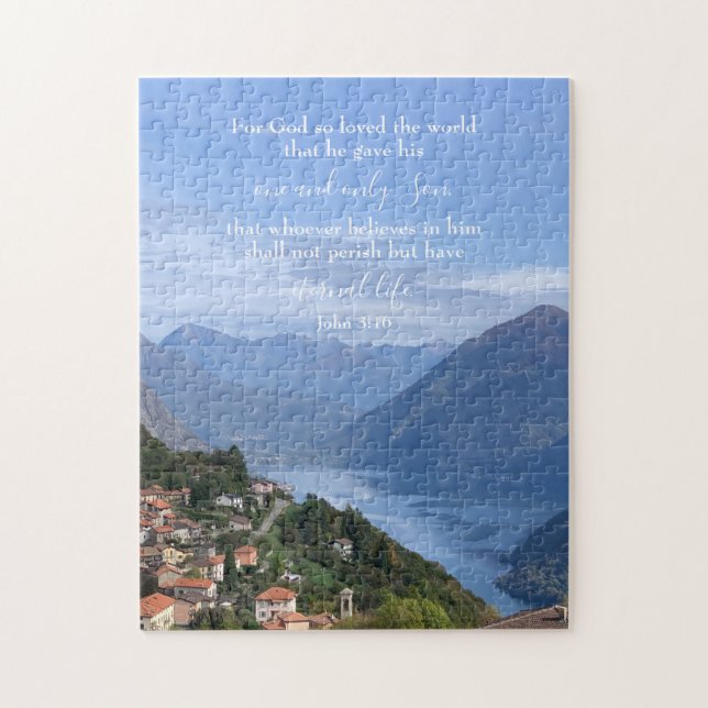 John 3:16 Custom Text | Swiss Alps Original Photo Jigsaw Puzzle (Vertical)