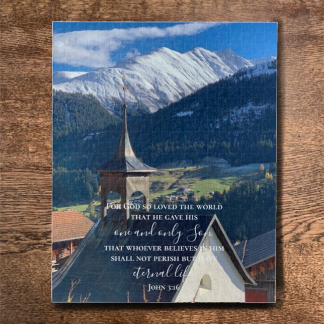 John 3:16 Custom Text | Swiss Alps Original Photo Jigsaw Puzzle (Enjoy a puzzle of scenic Switzerland, my original unique photo with custom Bible verse John 3:16
)