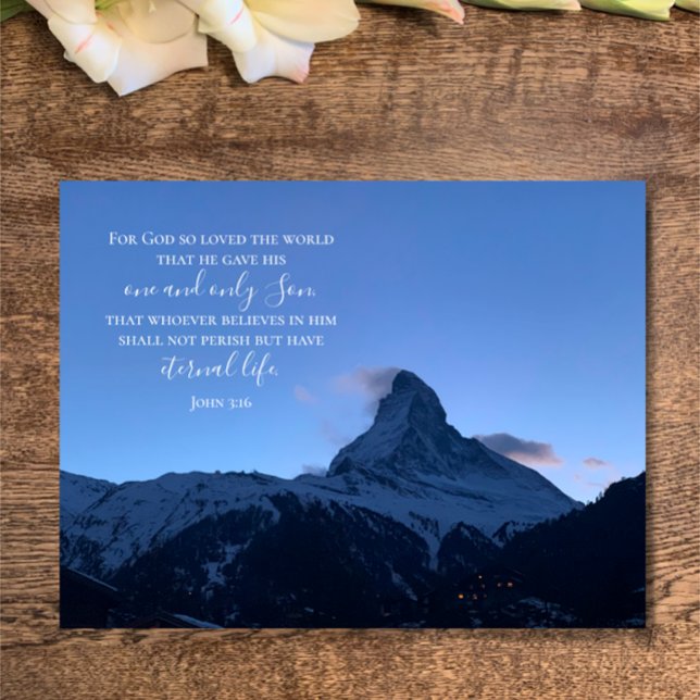John 3:16 Custom Text | Swiss Alps Original Photo Postcard (John 3:16 in modern typography on my original photo of the Matterhorn at sunset, a lovely faith card)