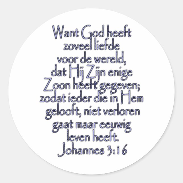 John 3:16 Dutch Classic Round Sticker (Front)