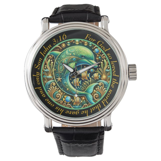 John 3:16 Elegant Dolphin Timepiece Divine Grace Watch (Front)