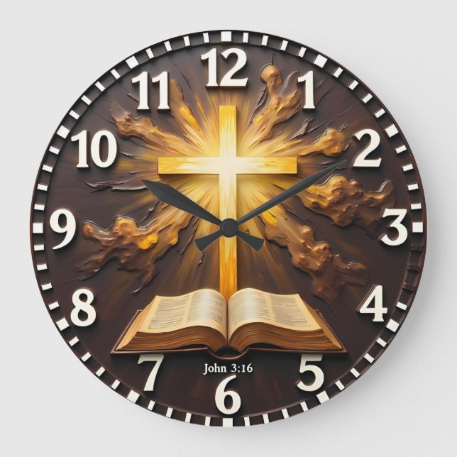 John 3:16 Eternal Light Scripture Large Clock (Front)