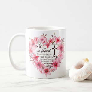 John 3:16 Floral Heart Bible Verse Coffee Mug