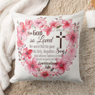 John 3:16 Floral Heart Bible Verse Cushion