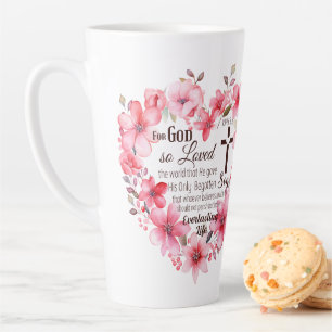 John 3:16 Floral Heart Bible Verse Latte Mug