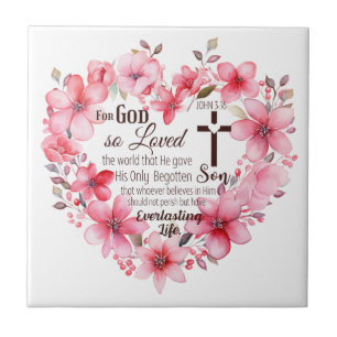 John 3:16 Floral Heart Bible Verse Tile