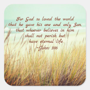 John 3:16 For God so loved the world, Bible Verse Square Sticker