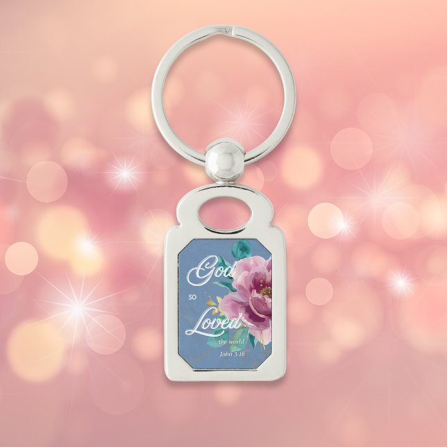 John 3:16 God so Loved Pink Floral Christian Key Ring (Creator Uploaded)