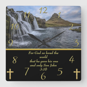 John 3:16 God so loved  Square Wall Clock