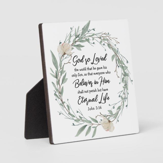 John 3:16 God so Loved the World Bible Verse Plaque (Front)